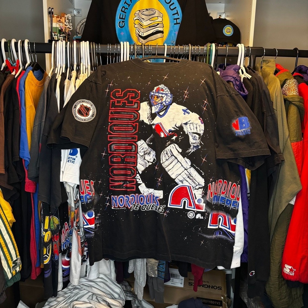 1994 Quebec Nordique Stéphane Fiset Bulletin Athletic AOP NHL Shirt Made Canada
